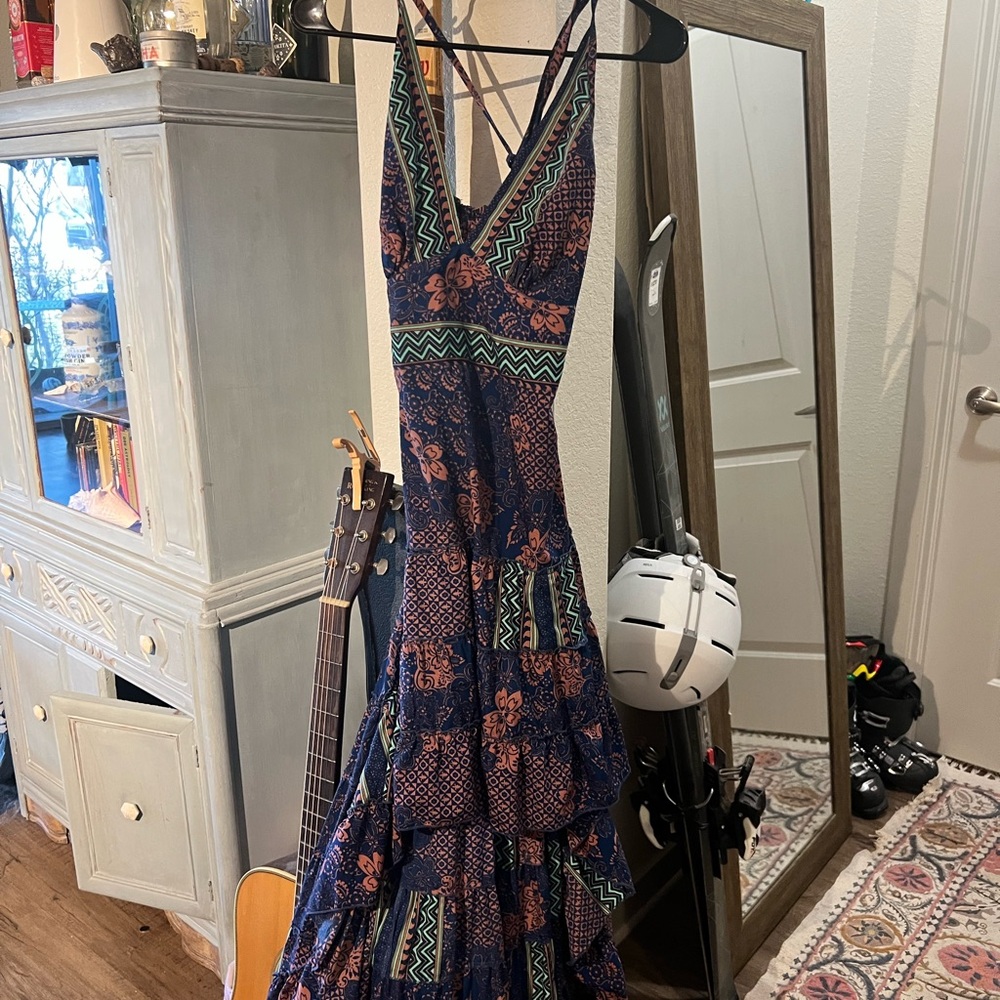 High-low ruffled printed dress